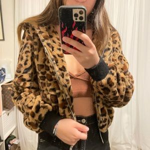 Fuzzy cheetah print jacket